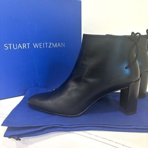 Stuart Weitzman Lofty Black Nappa Tie Back Bootie Size 8 New